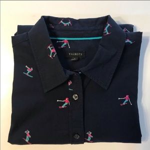 Talbots Button Down Cotton Top Ski Embroidery